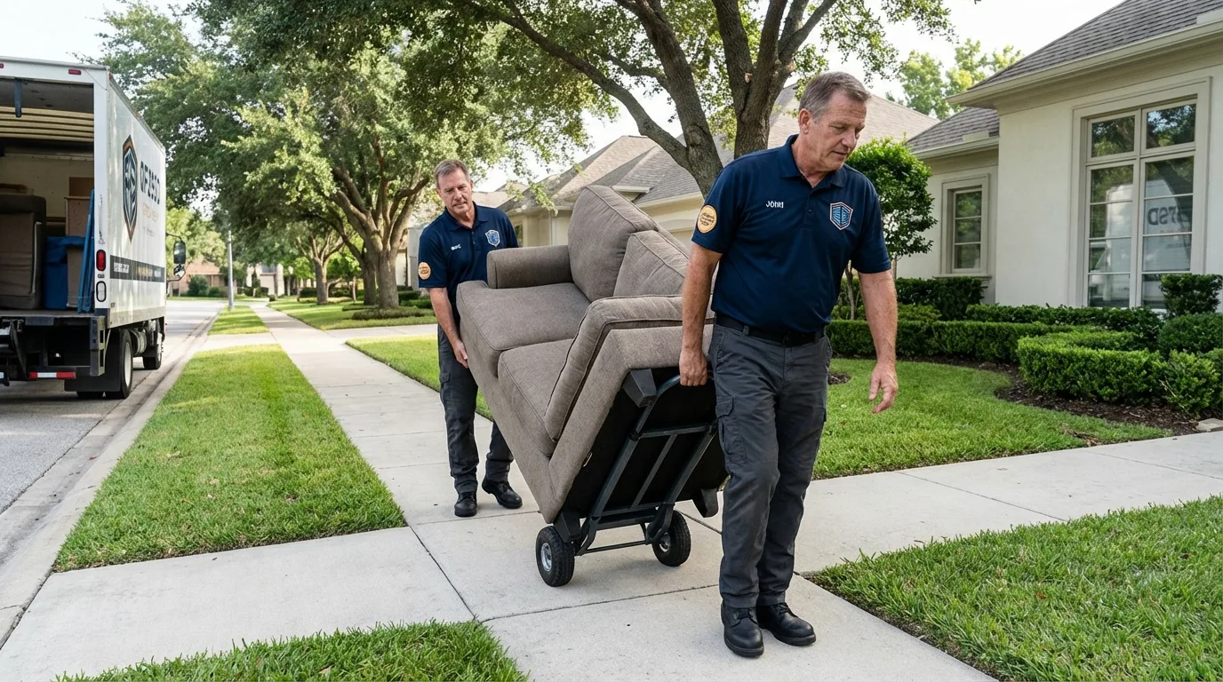 Local residential moving crew loading furniture in Titusville, PA
